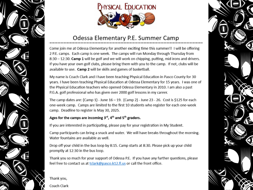 Odessa Elementary P.E. Summer Camp